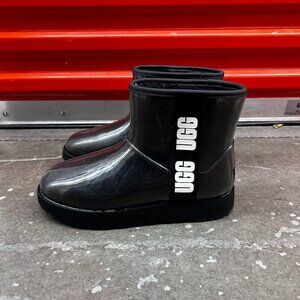 UGG Clear Mini Rain Boots Black Womens Size 7 Cozy Lined
